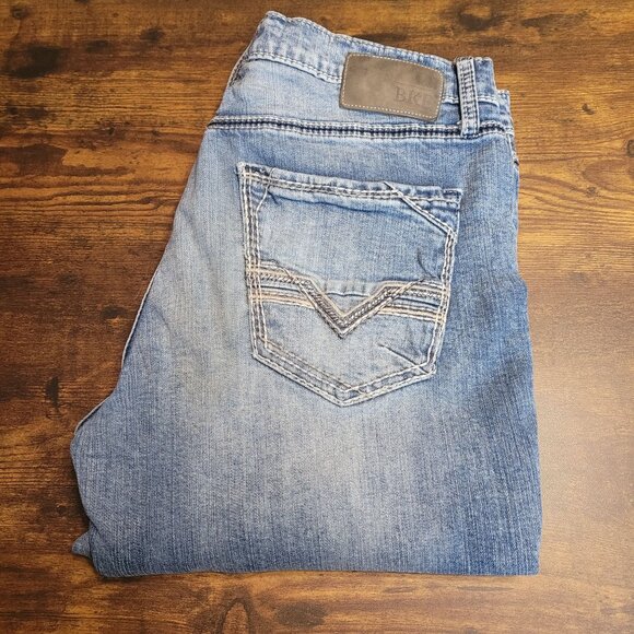 BKE Jeans 33x30 Jake Straight Leg Medium Thick Stitch Light Wash Stretch Denim - Picture 3 of 10
